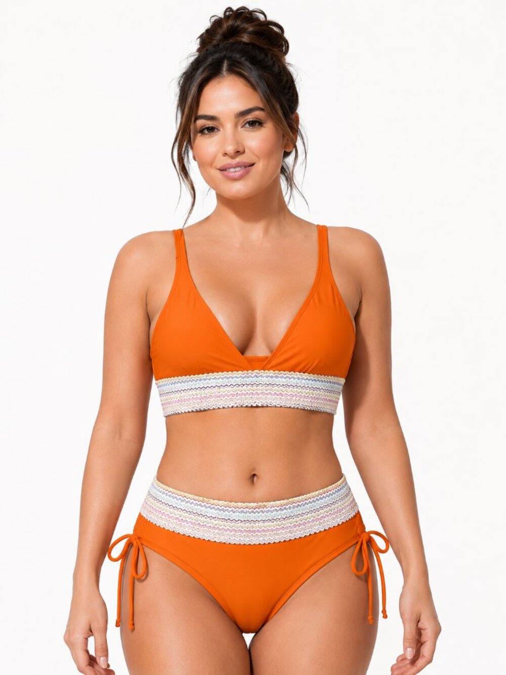 Blooming Jelly Colorful Wavy Trim Bikini Set Orange XL NWT